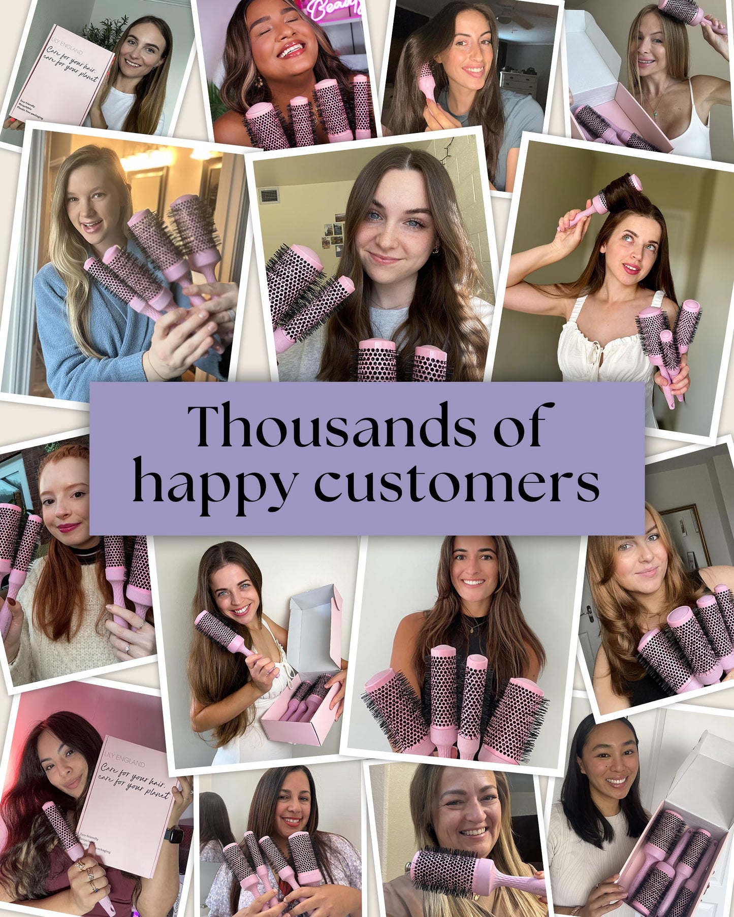 Lily England Round Blow Dry Brush Set for Women - Perfect for Voluminous Blowouts - Ceramic Ionic Technology - Luxury Gift for Her (Pink)