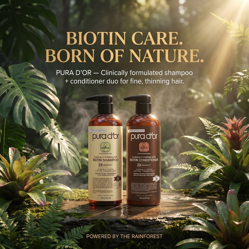 PURA D'OR Clinically Formulated Biotin Shampoo & Hair Regrowth Conditioner For Hair Thinning - 2X Concentrated Proprietary Thickening Blend For Women & Men, Sulfate Free, Botanical Zen Scent,16oz x2