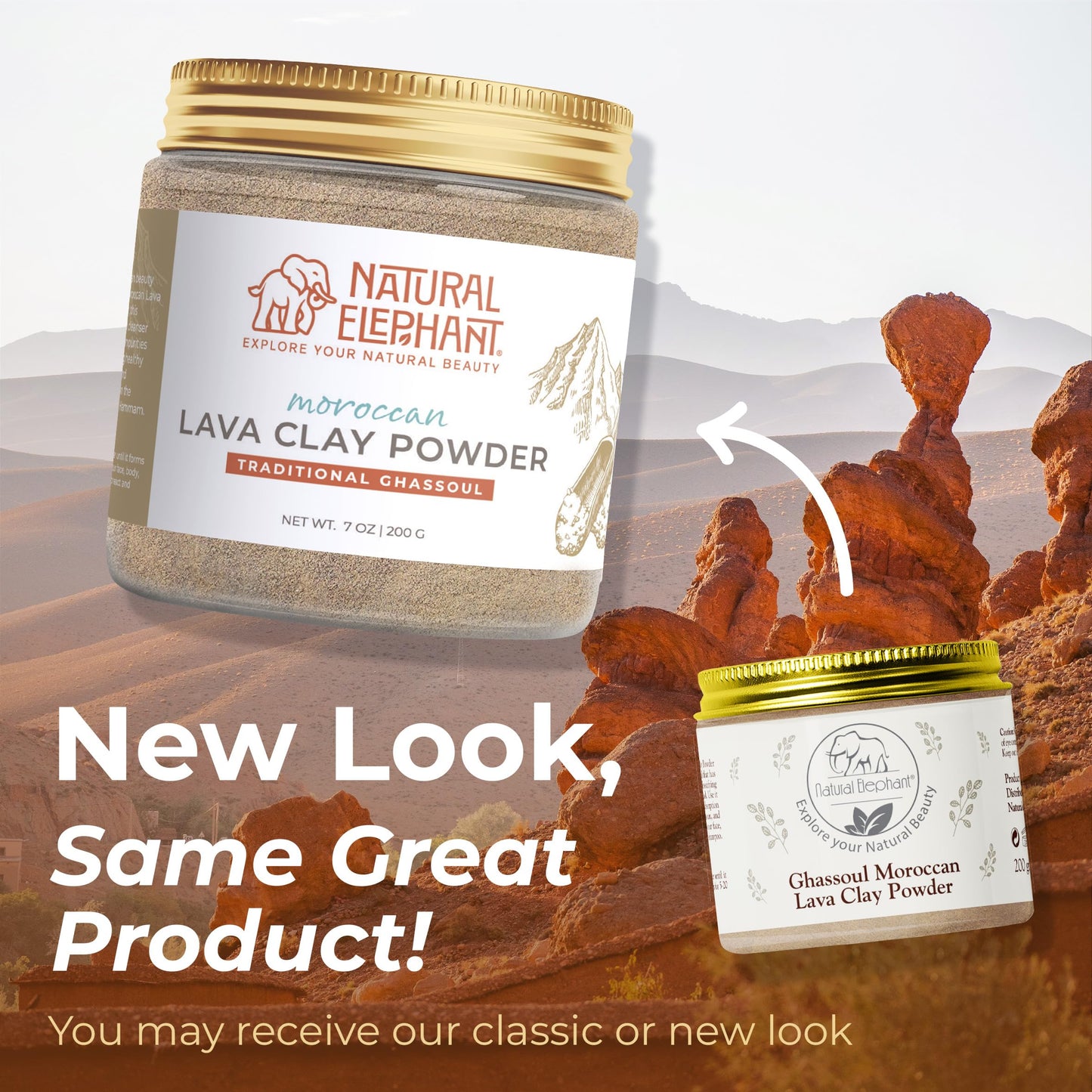 Natural Elephant Ghassoul (Rhassoul) Moroccan Lava Clay Powder | 100% Pure & Natural Face & Body Mask Powder | 200g Jar Pack of 3 7oz Jars