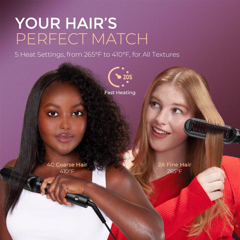 TYMO Flat Iron Hair Straightener Brush 2 in 1, 200M Ions Hair Straighteners for Women, Ceramic Straightening Hot Comb for Anti-Frizz Straights, Waves, Curl, 3X Less Heat Damage, Dual Voltage, Black