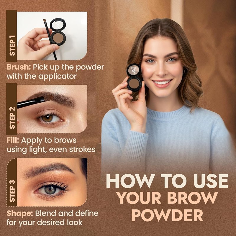 Organic Eyebrow Powder - Vegan Brow Tint for Shaping & Defining | Smudge-Proof, Long-Lasting - Deep Brown