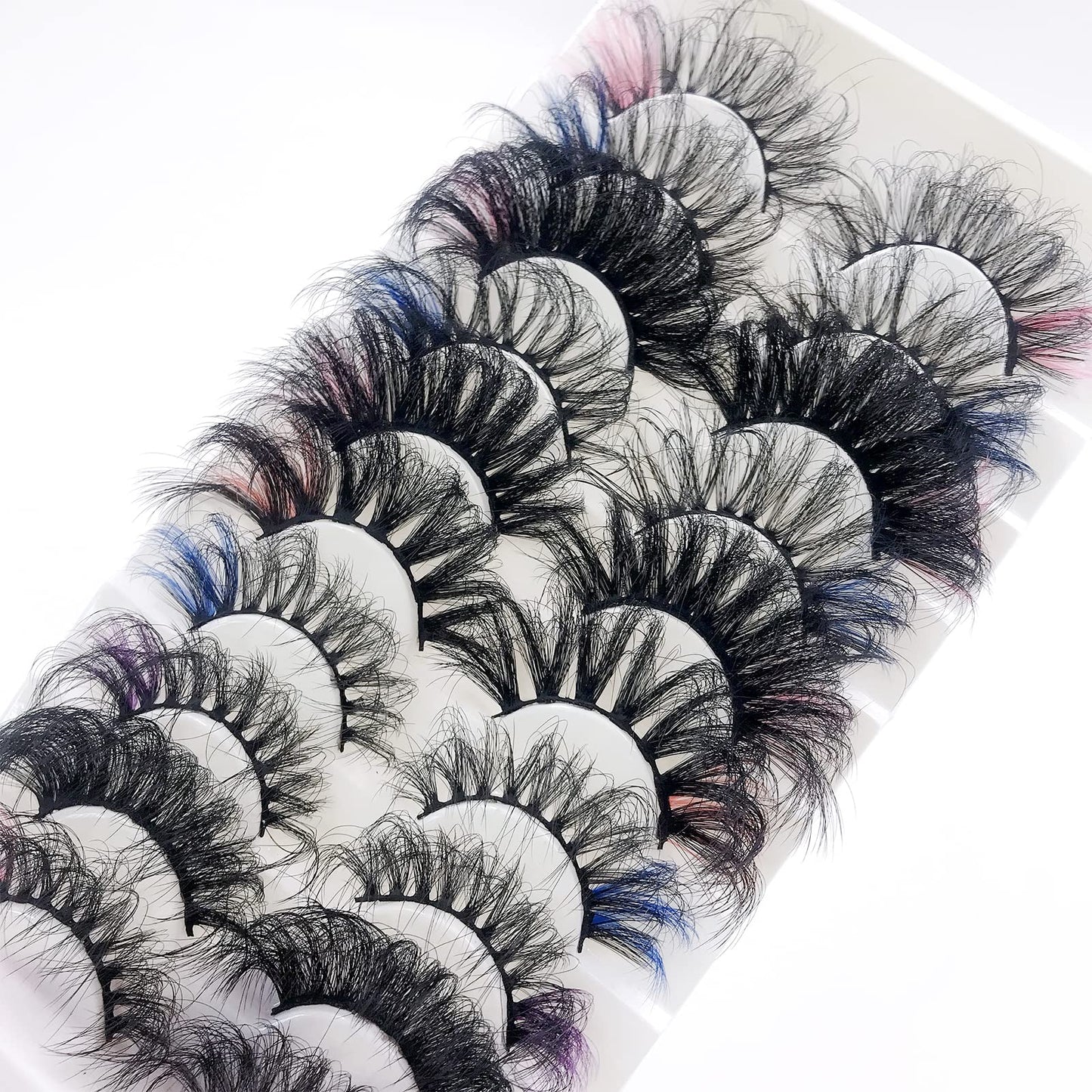 IFLOVEDEKD 10 Pairs Russian Strip Lashes With 5 Colors 25mm Mix Wispy Faux Mink Eyelashes Fluffy Long False Reusable D Curl Lash Strips