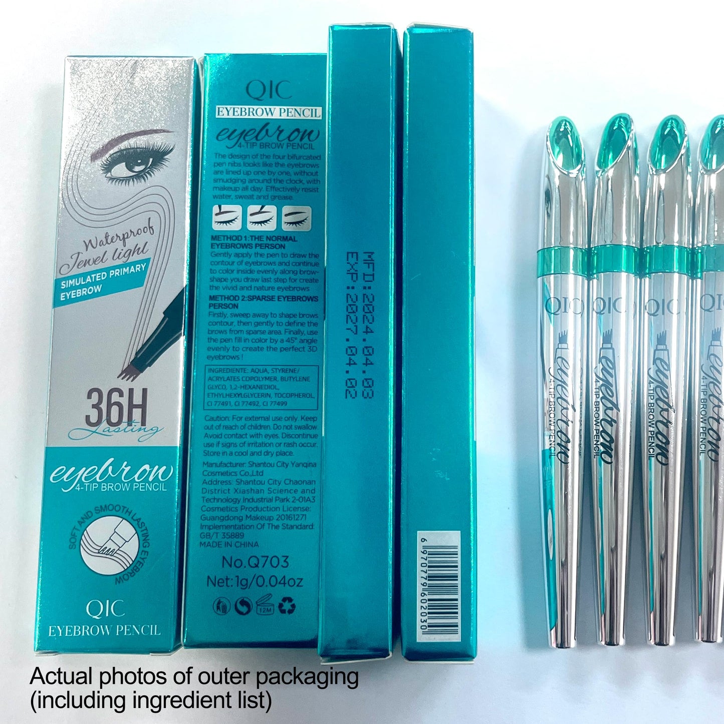4-Tip Liquid Brow Pen, Natural Hair Strokes, Brows, Liner, Beard, Hairline(1#Light Coffee)