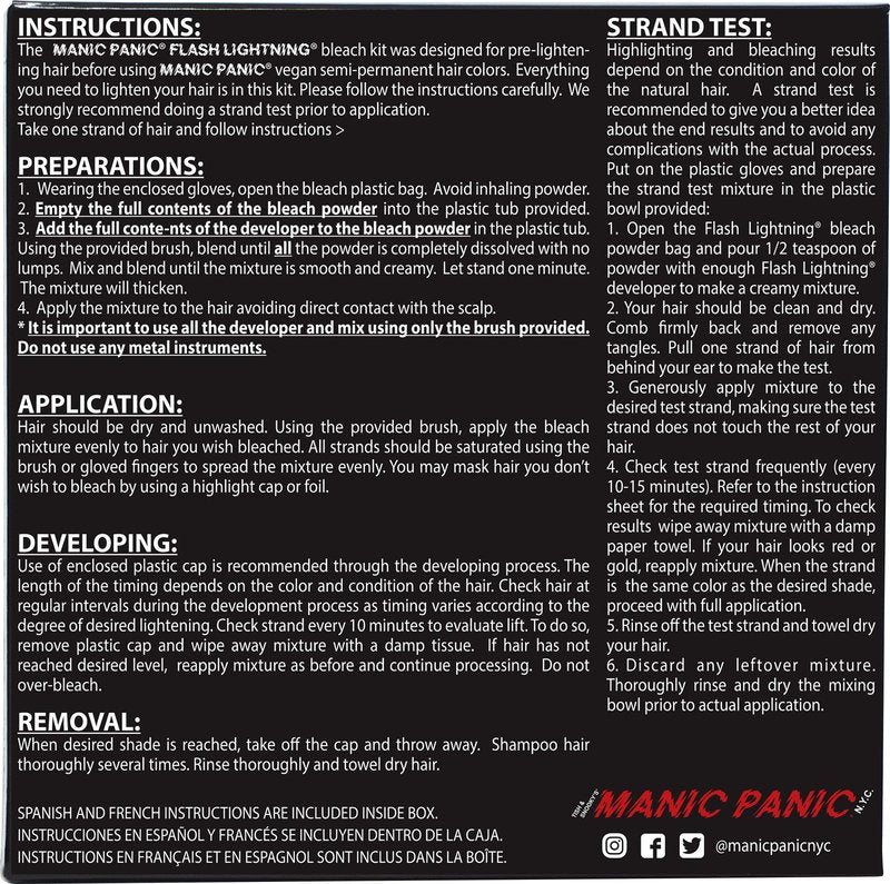 MANIC PANIC Flash Lightning Hair Bleach Kit - Bleach Powder + 30 Volume Developer - Hair Lightener for Dark Shades - Lifts Up to 5 Levels - Achieve Medium to Light Blonde - Vegan & Cruelty-Free (2 pk)