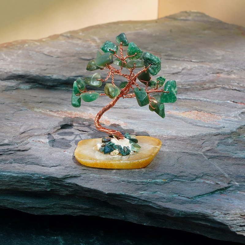KARMAPLEDGE Set of 6 Crystal Trees Unique Birthday Gifts for Women, Mom & Dad, Slice Base Handmade Reiki Healing Stones for Home, Office Desk Decor, Bring Money, Positivity, Spiritual Good Luck Gifts