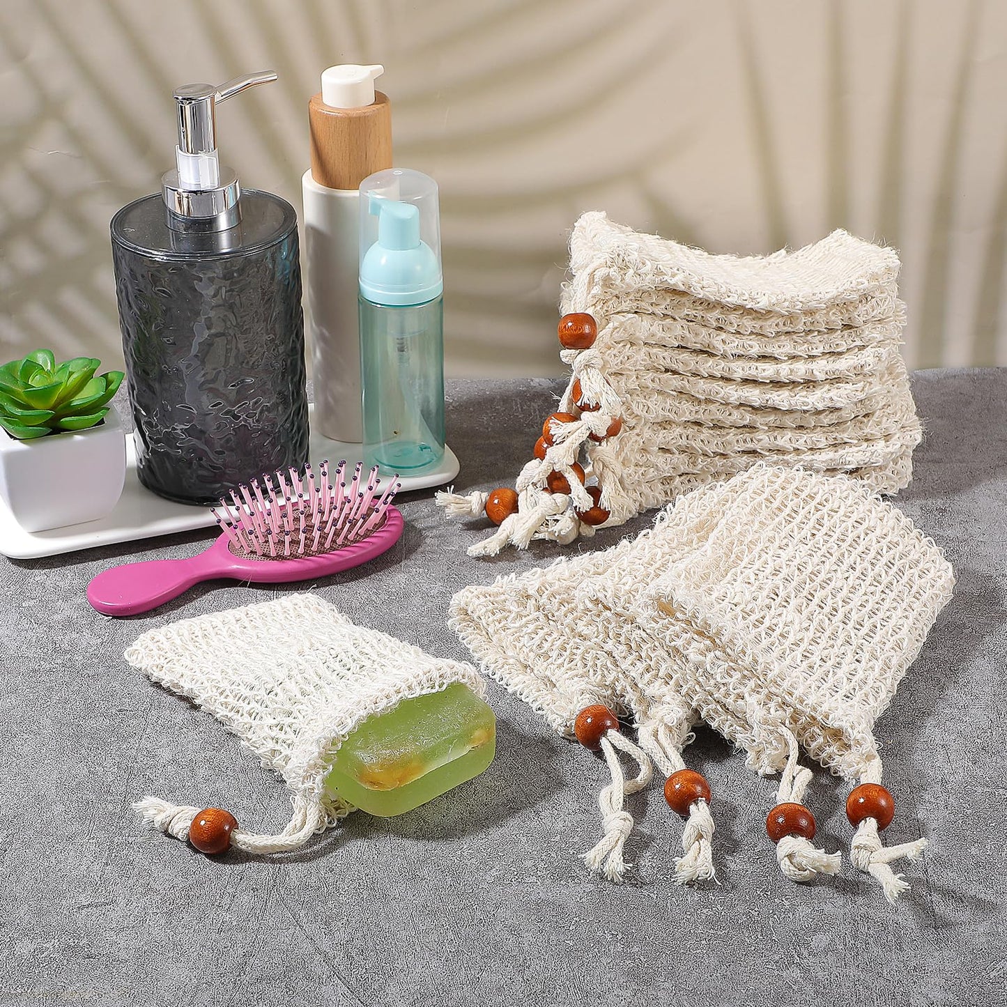 Molain 50 Pack Soap Bags, Natural Sisal Soap Saver Bag, Bar Soaps Pouch for Exfoliating, Foaming, and Drying