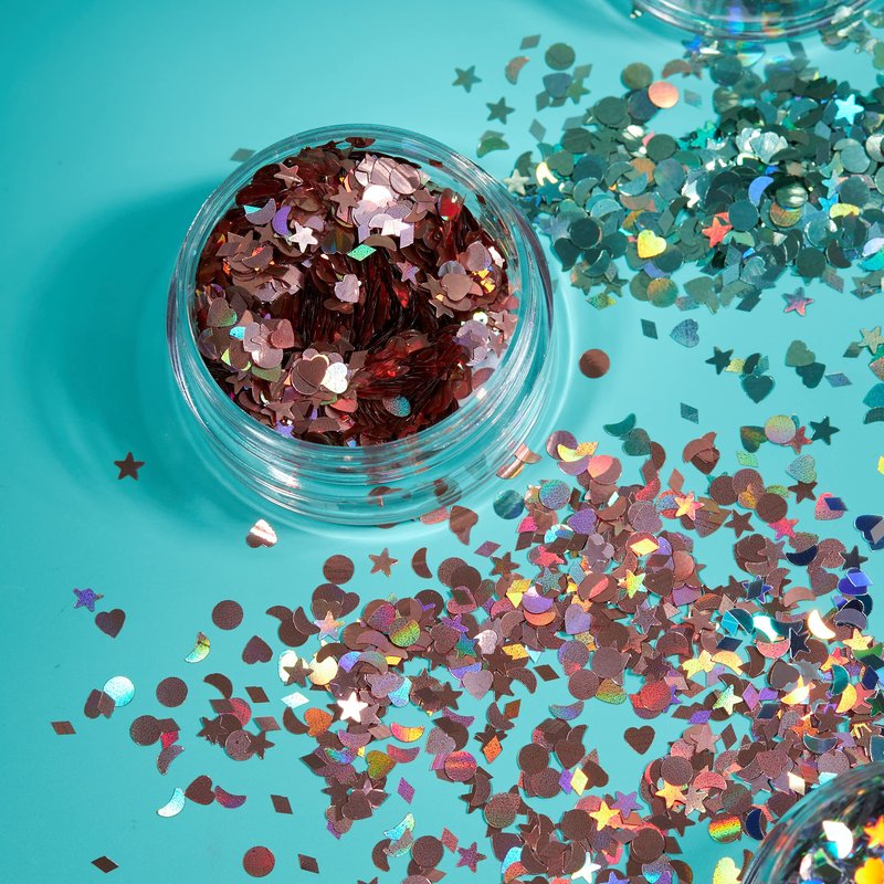 Holographic Glitter Shapes by Moon Glitter – 100% Cosmetic Glitter for Face, Body, Nails, Hair and Lips - 0.10oz - Set of 8 colours