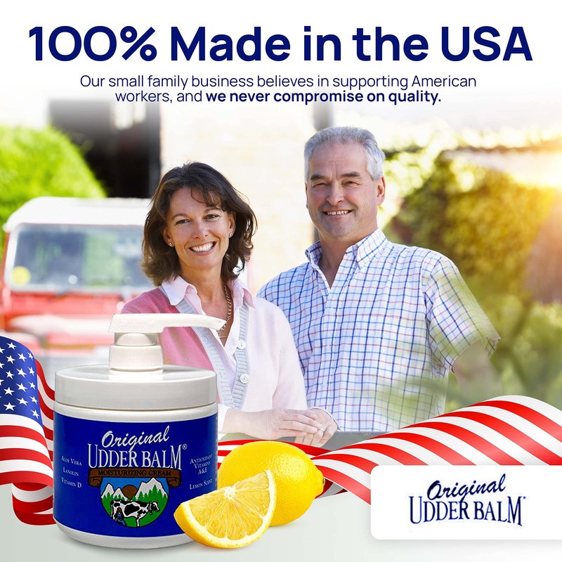 Original Udder Balm Pump Jar - Made in USA - Extra Thick Udder Cream & Hand Balm for Dry Skin, Cracked Heels, Rough Hands โ Deep Moisture Heel Cream & Foot Moisturizer with Aloe Vera, 16 Fl Oz