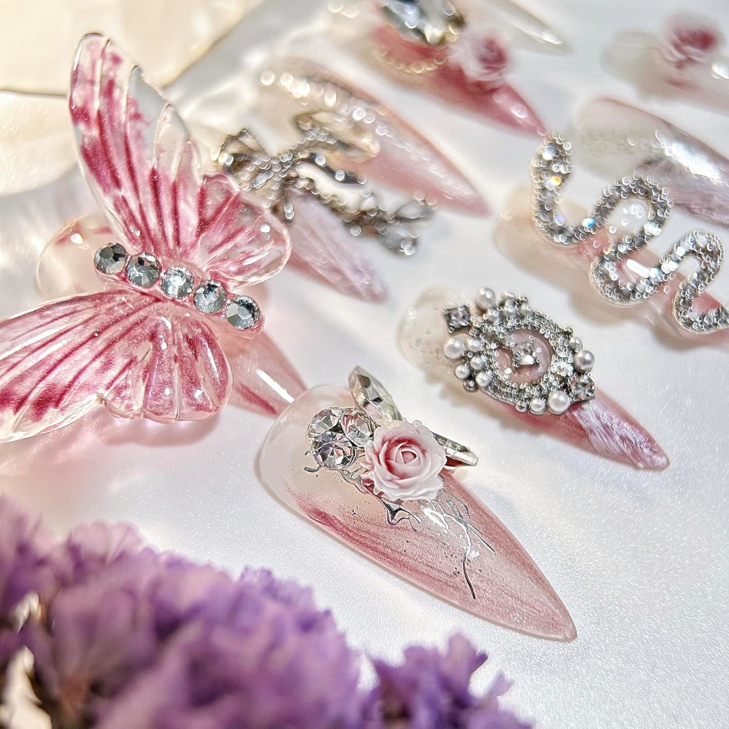 Luxury Handmade Almond Press-On Nails - Reusable Halloween Goth Style (10pcs, Red Spider)