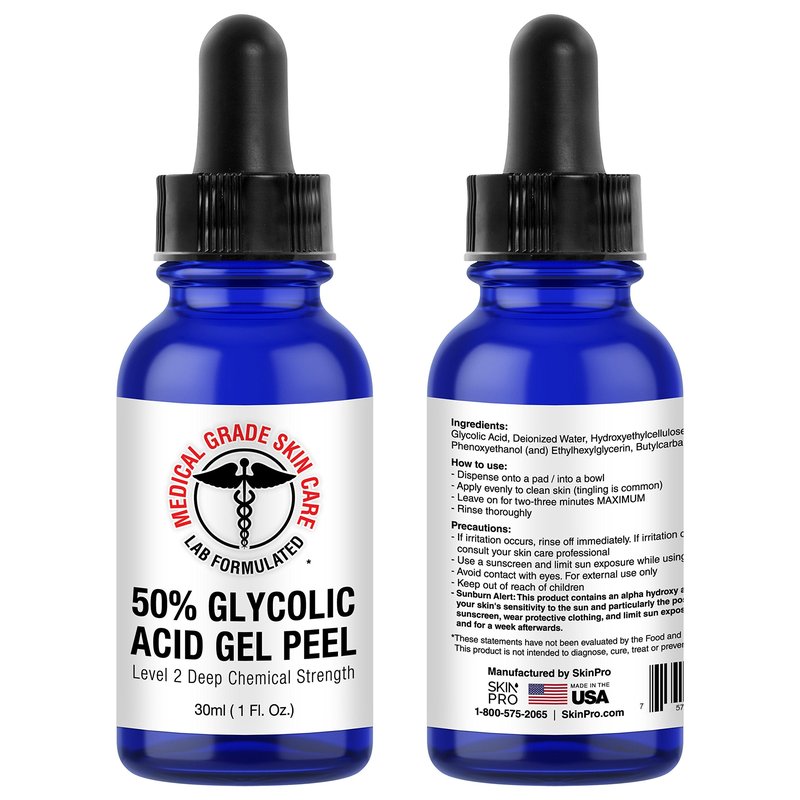 50% Glycolic Acid Peel - Professional Chemical Peel for Face & Body | Exfoliating Gel for Dark Spots, Blemishes, Fine Lines, Wrinkles, Uneven Skin Tone - 1 Fl Oz