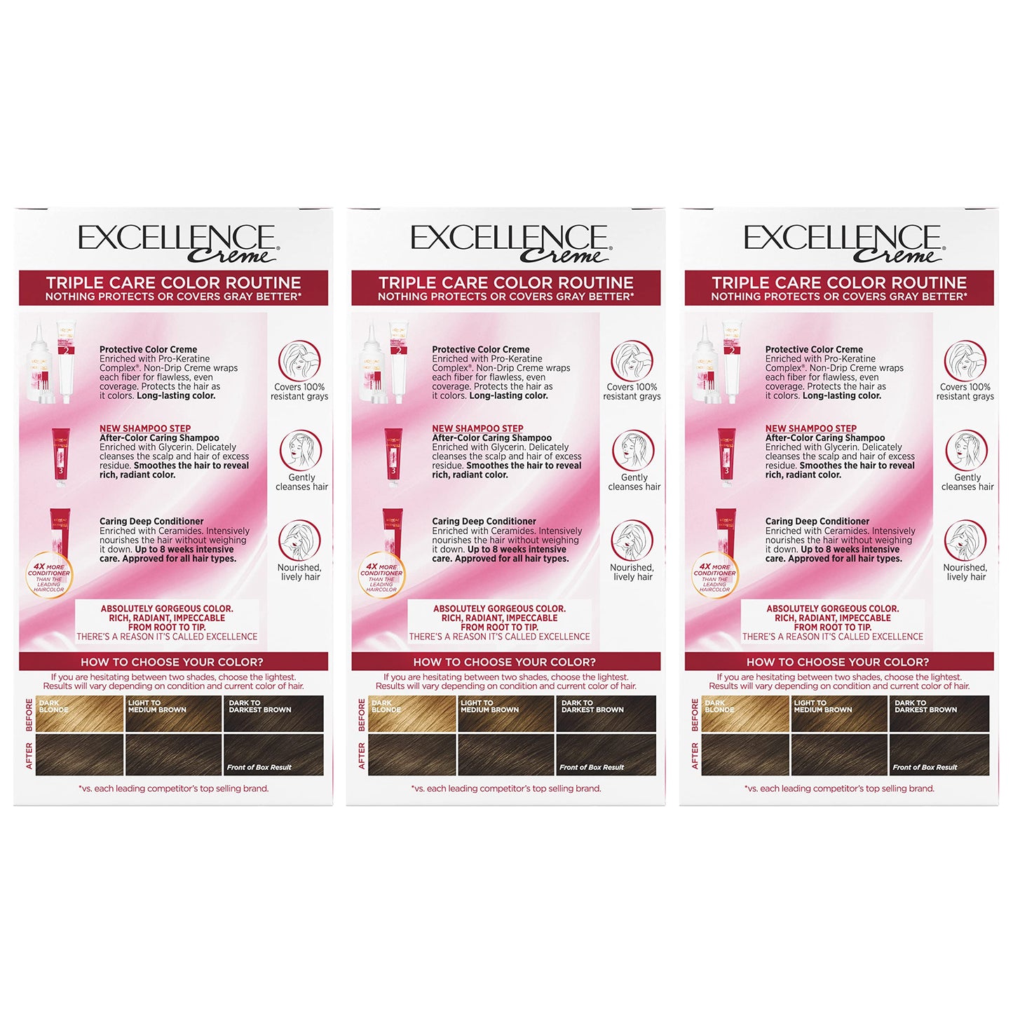 L'Oreal Paris Excellence Creme Permanent Hair Color, 5AB Mocha Ash Brown, 100 percent Gray Coverage Hair Dye, Pack of 3