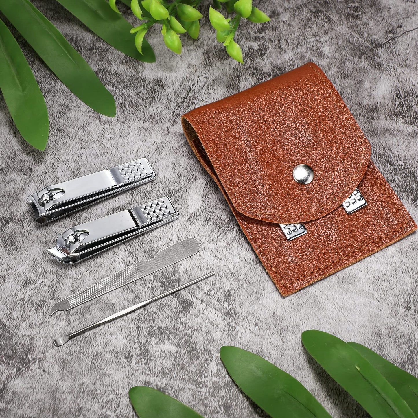 Lasnten 24 Set Valentine Manicure Set Bulk Nail Clippers Grooming Nail Kit Stainless Steel Professional Pedicure Tools Kit with Travel Case for Men Women Valentine's Day Gift(4 in 1,Brown)