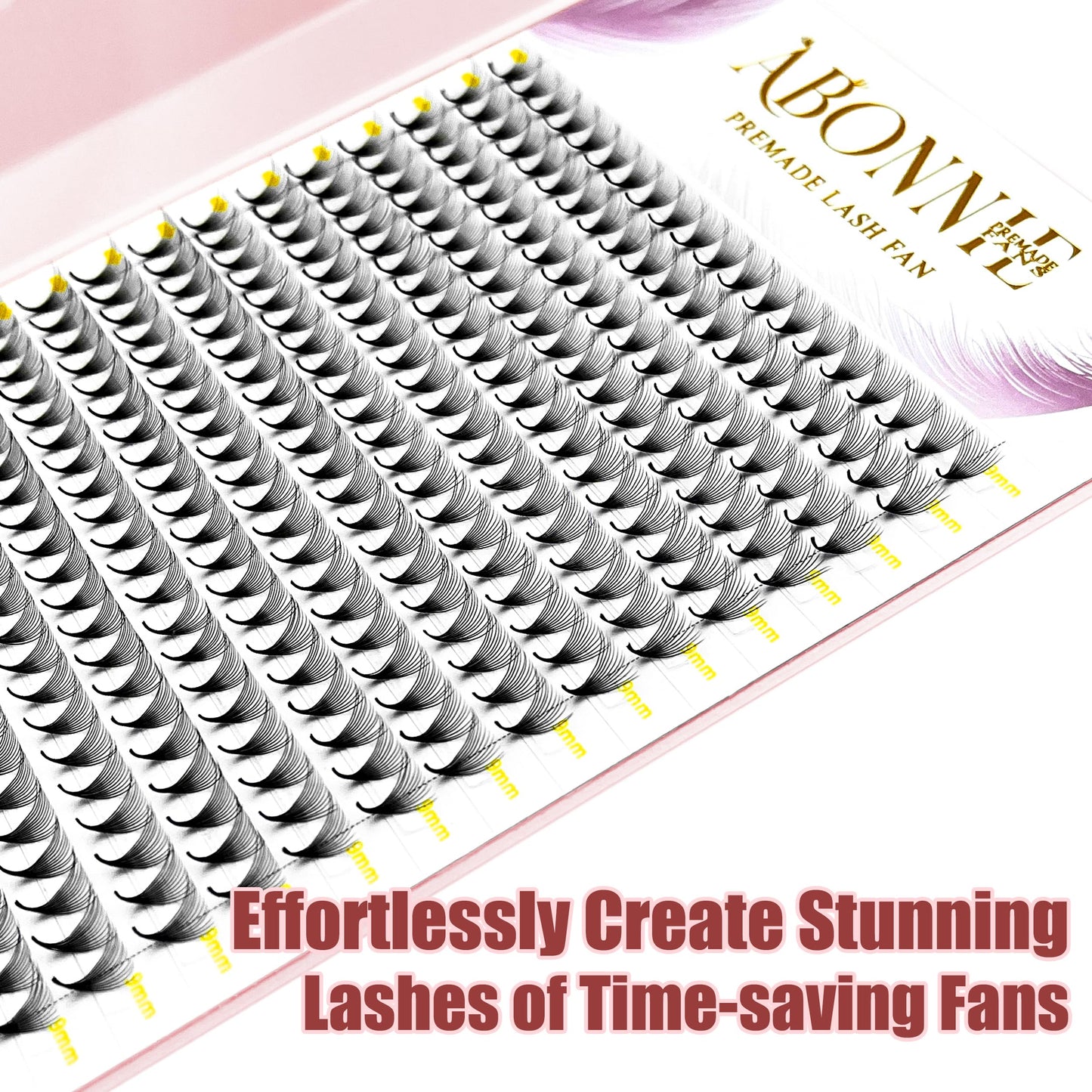 ABONNIE Premade Eyelash Extensions - 400 Fans, 12D 12mm, 0.05 Thickness D Curl, Volume Lash Fans with Pointy Base