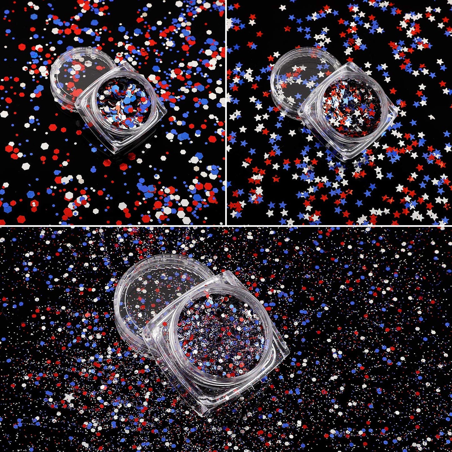 12 Boxes 4th of July Nail Glitter Independence Day 250th Anniversary Patriotic Nail Art Star Sequins Holographic Red Blue Silver Mixed Sparkly Sequins for Women Girls Decoration