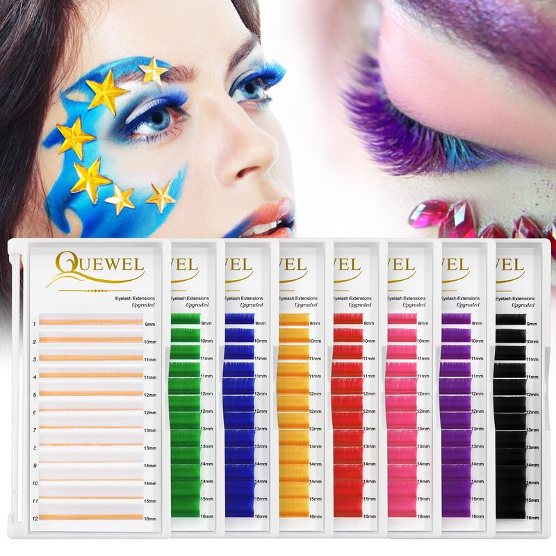 Easy Fan Volume Lashes 0.07 D Curl Black Volume Lash Extensions 9-16mm Mixed Lash Tray Color Lashes Extension Self Fanning 2D-10D Eyelash Extensions by QUEWEL (Black 0.07 D 9-16mm)