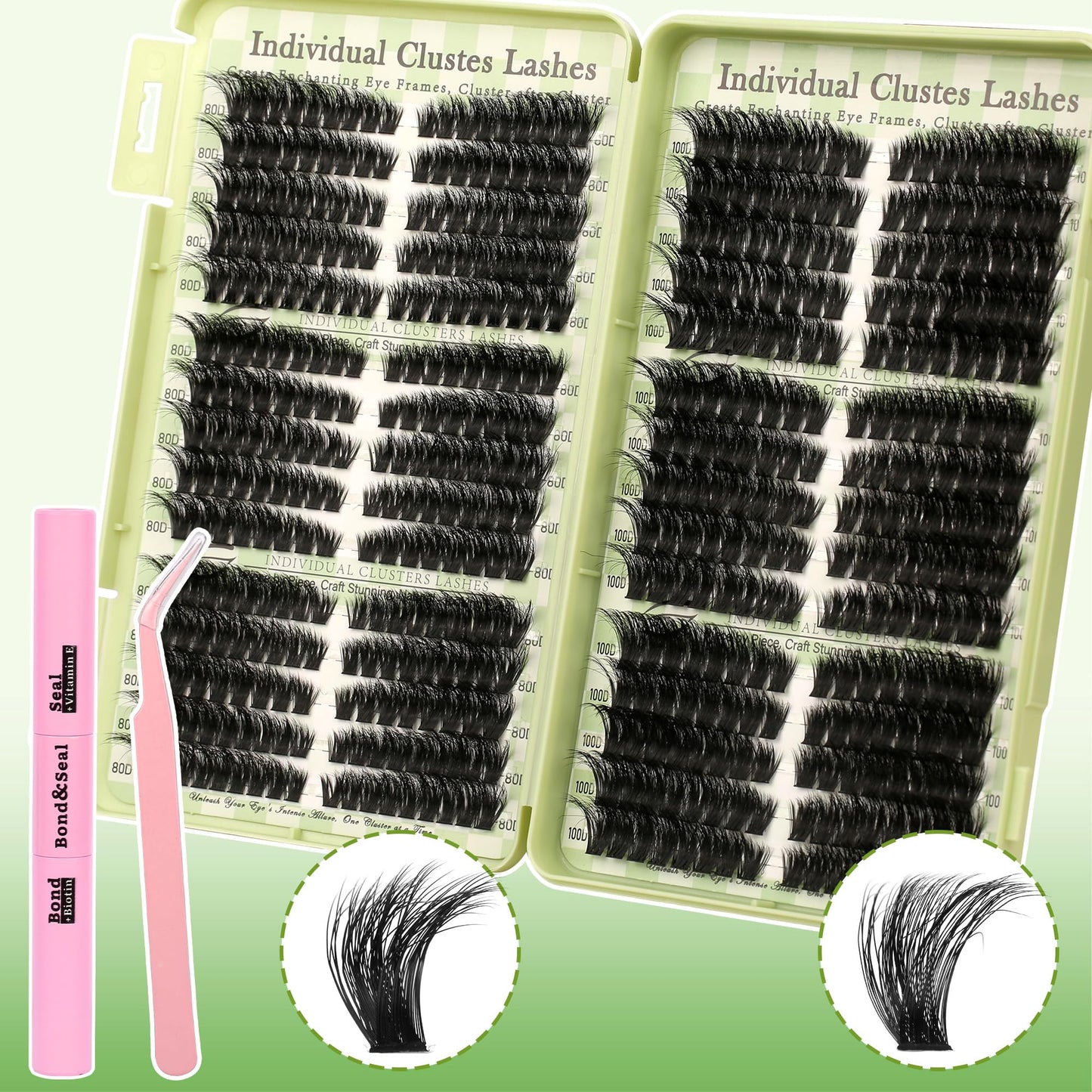 Gmagictobo Lash Clusters Kit Wispy Lash Clusters C Curl Cluster Eyelash Extensions Cat Eye Lashes Clusters 510Pcs Volume Individual Lashes Lash Glue Lash Tweezers