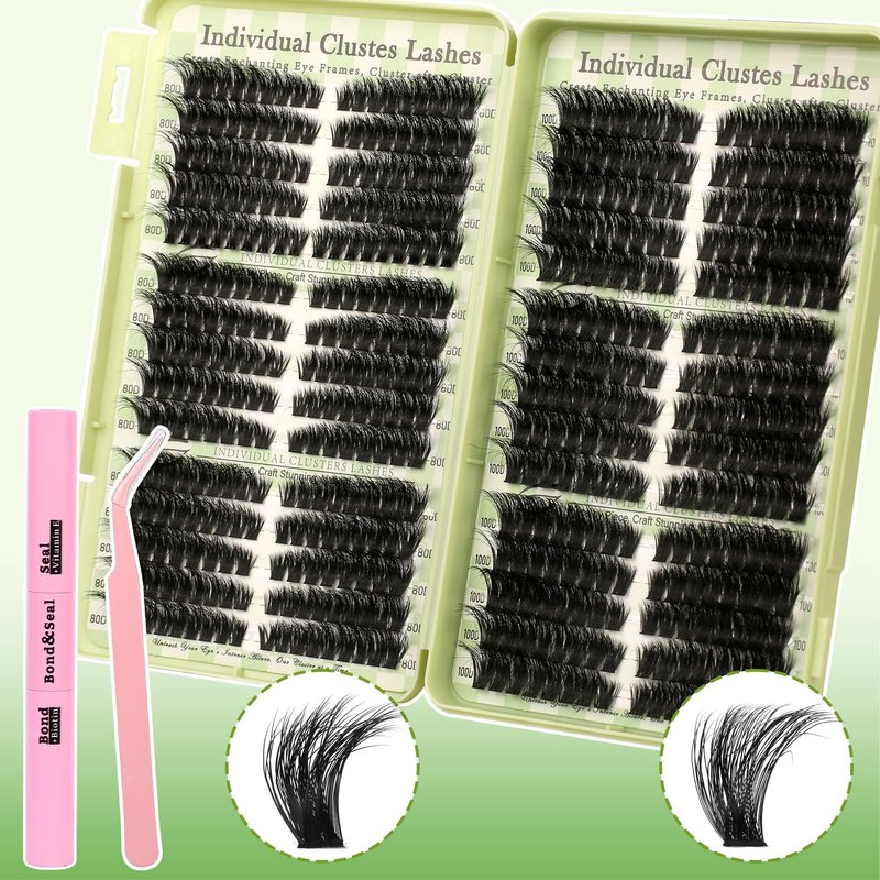 Gmagictobo Lash Clusters Kit Wispy Lash Clusters C Curl Cluster Eyelash Extensions Cat Eye Lashes Clusters 510Pcs Volume Individual Lashes Lash Glue Lash Tweezers