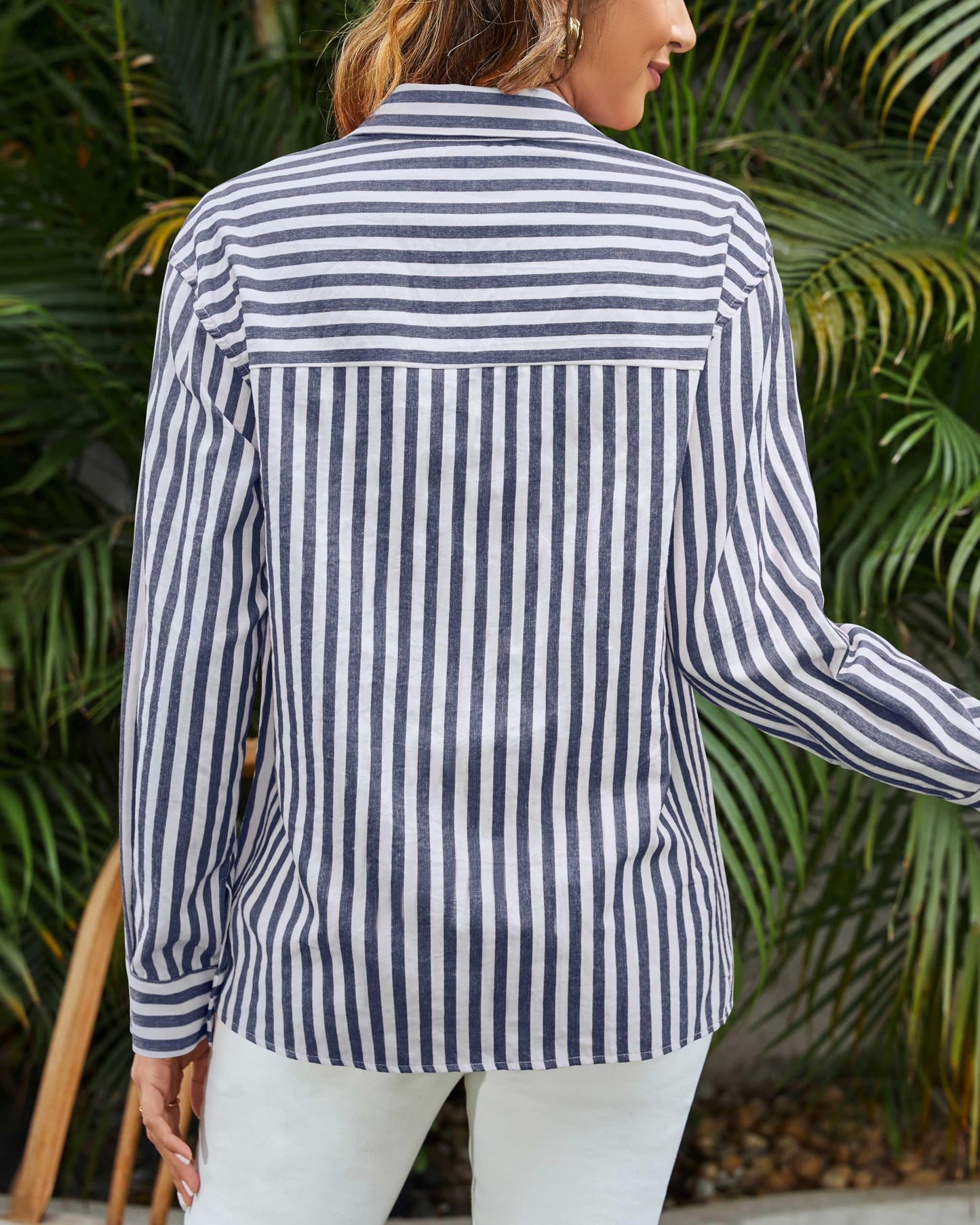 Women's Blouses Striped Long Sleeve Shirts Button Down Loose Fit Casual Tops