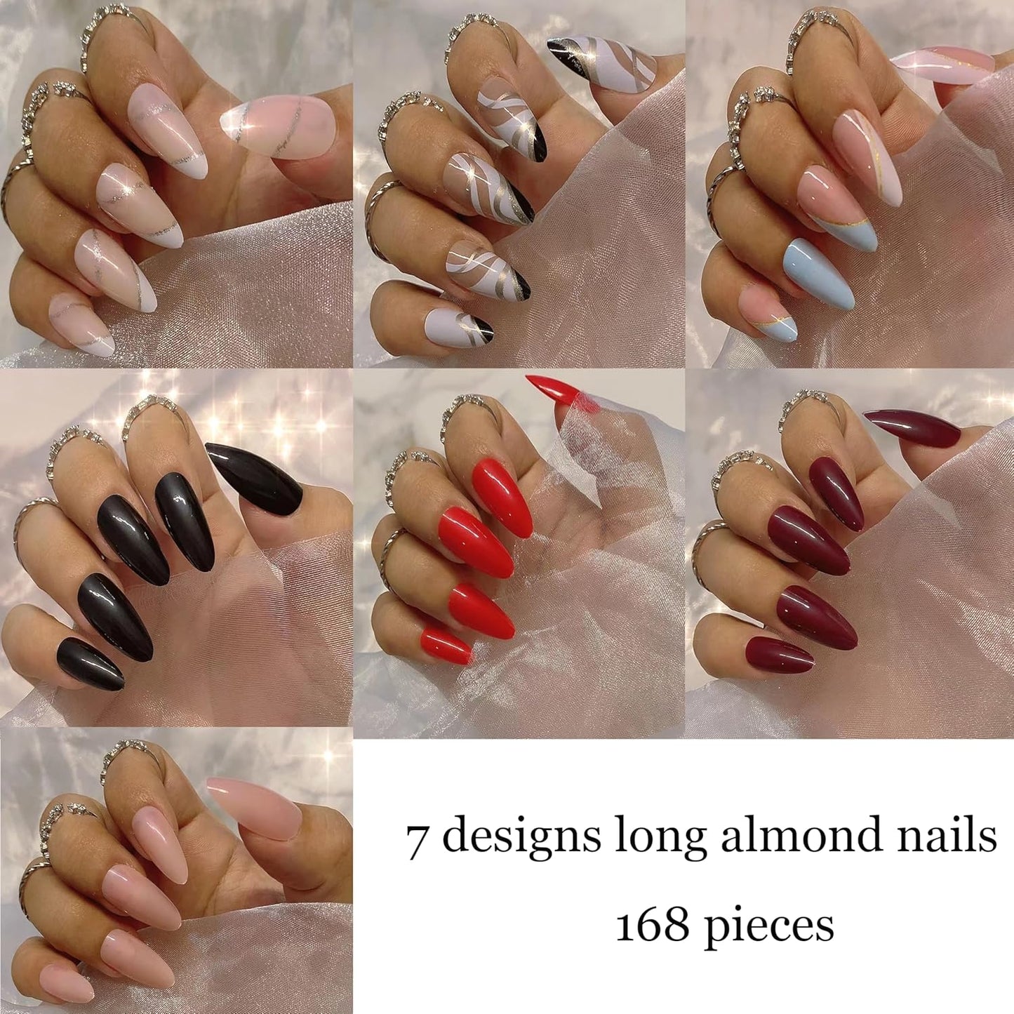 Press On Nails Kit - 672 Pieces, 28 Designs, Medium & Long Square/Almond, Includes Glue & Tools