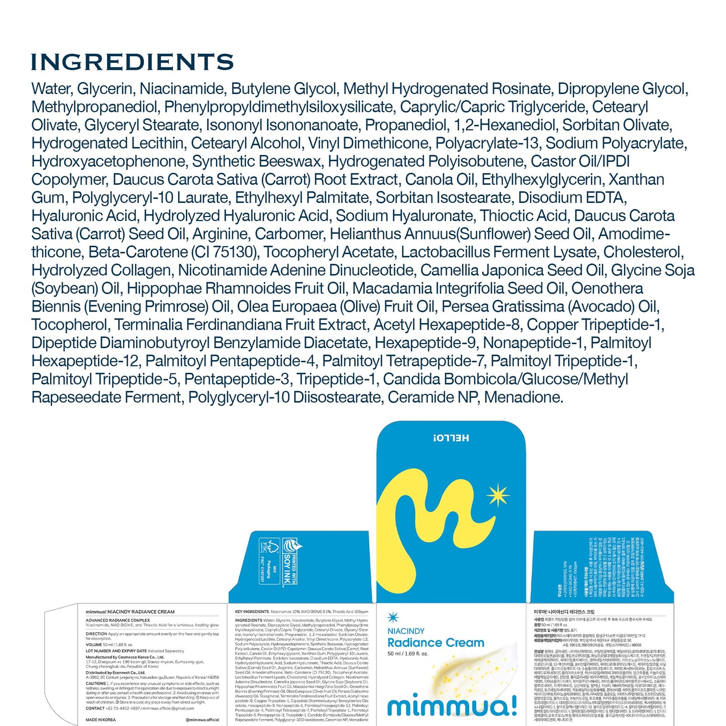 mimmua! NIACINDY Radiance Capsule Cream | Liposomal NAD + 10% Niacinamide +Thioctic Acid + 9 Peptides | Dark Spot Remover & Anti-Aging Moisturizer | Korean Clinical Formula for Radiant Skin | 50ml