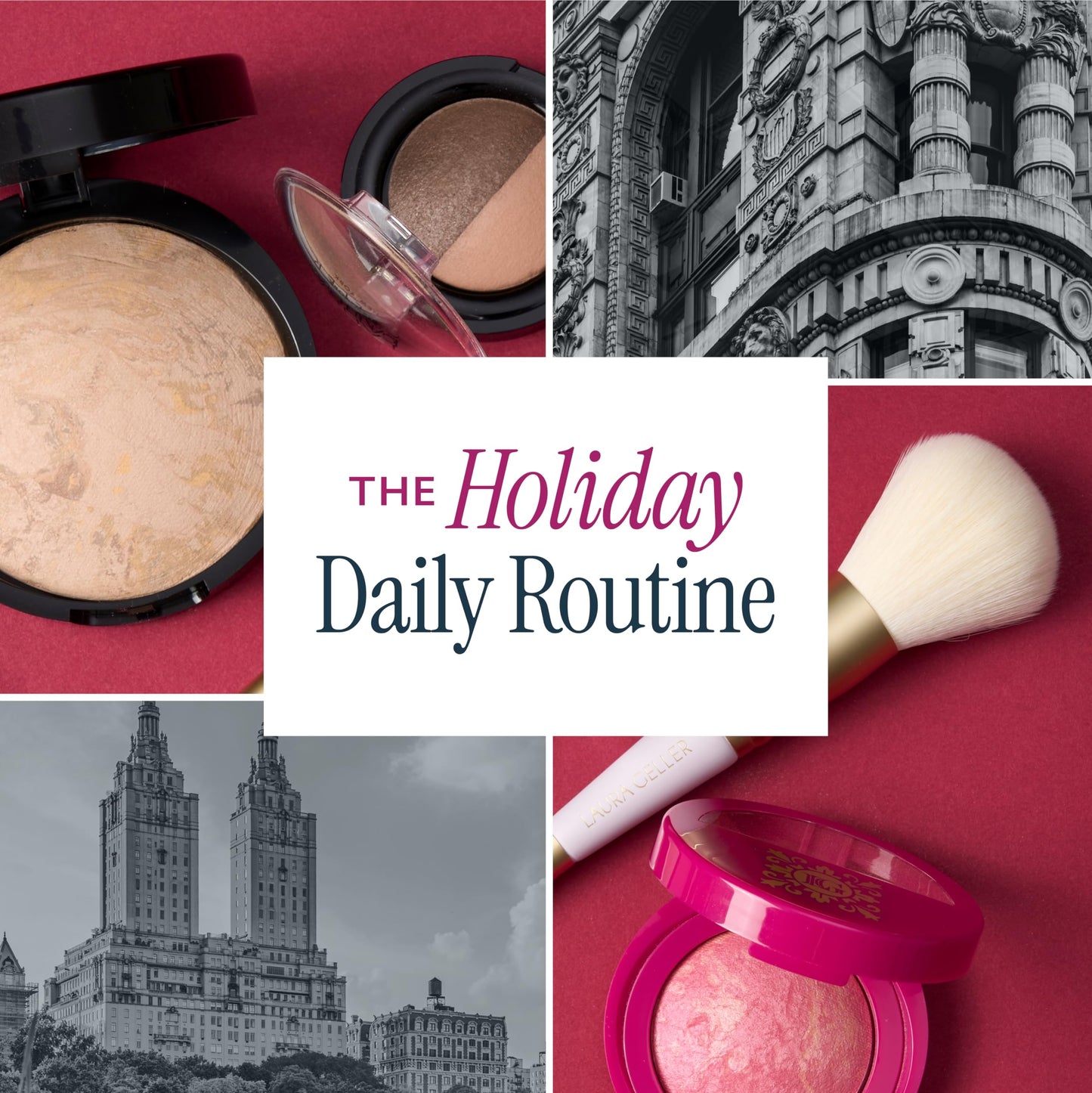 LAURA GELLER NEW YORK Daily Routine Kit | Medium | Limited Edition Makeup Set | Includes Baked Foundation for Mature Skin, Exclusive Blush, Eyeshadow, Retractable Kabuki Brush