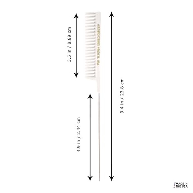 Allegro Combs LX #4630 - Set of 2 Coarse Teeth Pintail Combs, Stainless Steel Pins 1 Set (White)