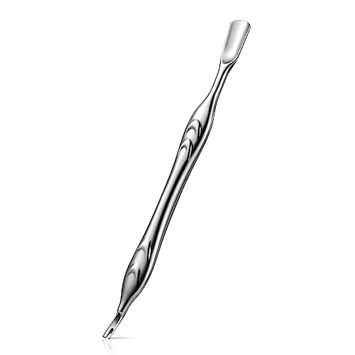FERYES Cuticle Pusher with Fork, 2-in-1 Cuticle Trimmer Nail Care Tool, Stainless Steel Cuticle Remover Tool for Manicures and Pedicures - Silver