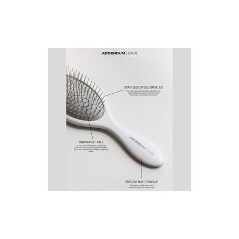 Luxury Wet Hair Brush ? Fine Stainless Steel Bristles & Ergonomic Handle by Addendum Hair ? Detangler Brush for All Hair Types ? Durable & Hygienic ? White