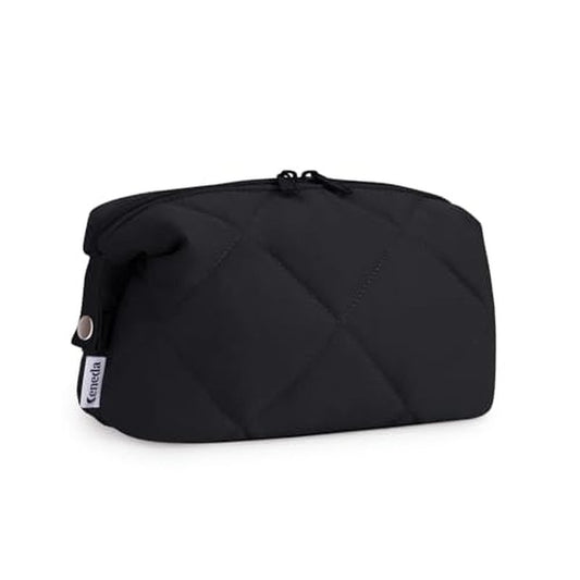 Ceneda Puffy Padded Makeup Bag Travel Toiletry Bag Quilted Makeup Pouch Organizer Bag Cosmetic Bag for Women (Black)