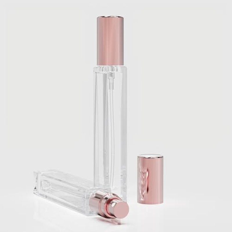 5PCS Cologne Atomizer Empty, 10ML Mini Perfume Bottles Refillable With Dispenser Tools, Pocket Spray Bottle for Travel and Sample Container (Transparent+Pink Cap)