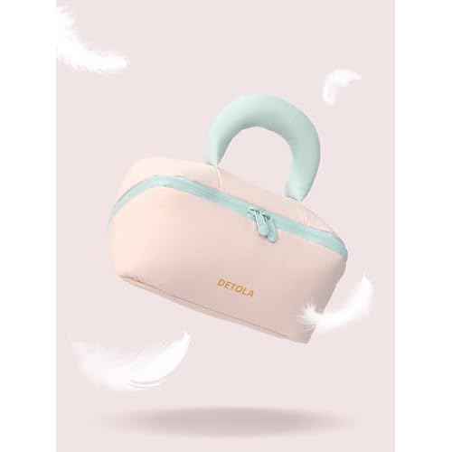 Detola Makeup Bag, Large Capacity Cosmetic Bags Travel Toiletry Bag for Women Waterproof Make up Organizer Portable Open Flat Cosmetic Pouch with Brush Compartment Travel Gifts for Women, Pink