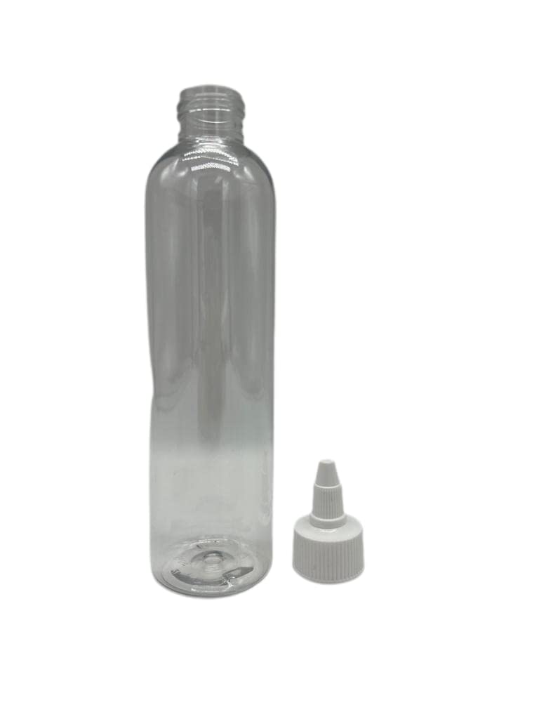 Natural Farms 8 oz Clear Cosmo Plastic Bottles -12 Pack Empty Bottle Refillable - BPA Free - Essential Oils - Aromatherapy | White Twist Top Caps - Made in the USA
