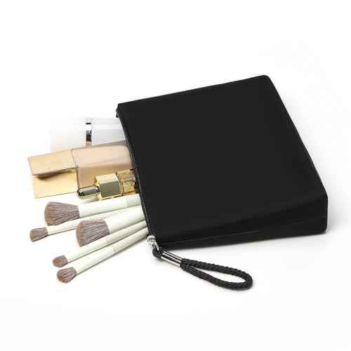 Silicone Makeup Bag for Purse Zipper Cosmetic Pouch Makeup Brush Holder Large Makeup Organizer Silicone Travel Pouch for Women (Black)