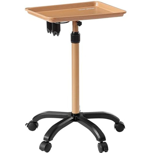 VEVOR Salon Tray Cart, 30"-43" Height Adjustable Rolling Salon Tray, Cold-Rolled Plate Tattoo Tray with 5 Wheels (2 Lockable) for SPA Barber Clinic, Gold & Black
