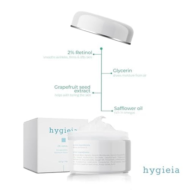 Hygieia + Encapsulated 2% Retinol Cream, 4oz ? Liposomal Anti-Wrinkle Cream for Face, Neck & Body ? Fast & Deep Cellular Absorption ? Day or Night Cream for Firming, Lifting & Repairing Aging Skin