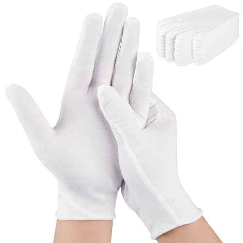 24 Pcs White Cotton Gloves for Dry Hands & Eczema, Moisturizing Sleeping Gloves for Men and Women, Stretchy Breathable Work Glove for Eczema, Jewelry Inspection, Spa