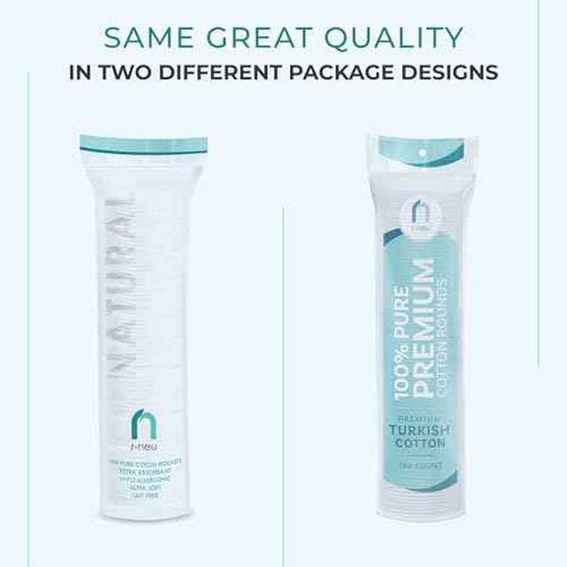 R-Neu 300 Count Premium [Turkish] Cotton Rounds, Stitched, Waffle Textured, 100% Pure & Natural Cotton Pads for Face, Hypoallergenic Makeup Remover (Packaging May Vary)