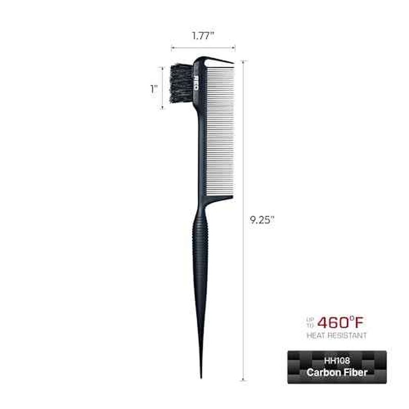 RED by Kiss Carbon Fiber Edge Brush + Parting Comb, 3 in 1 Styling Tool, High Heat Resistance, 100% Boar Bristles Hairbrush & Sectioning Tail, Comfort Grip for All Hair Types (Rat Tail)