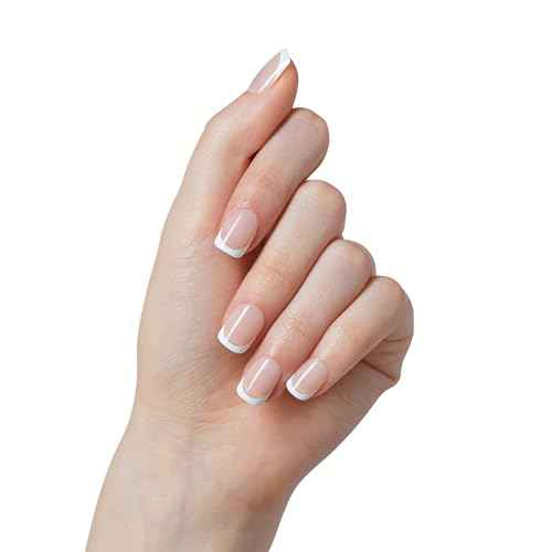 KISS imPRESS No Glue Mani Press On Nails, French, 'Model', Light Neutral + White Tip French, Short Size, Squoval Shape, Includes 30 Nails, Prep Pad, Instructions Sheet, 1 Manicure Stick, 1 Mini File