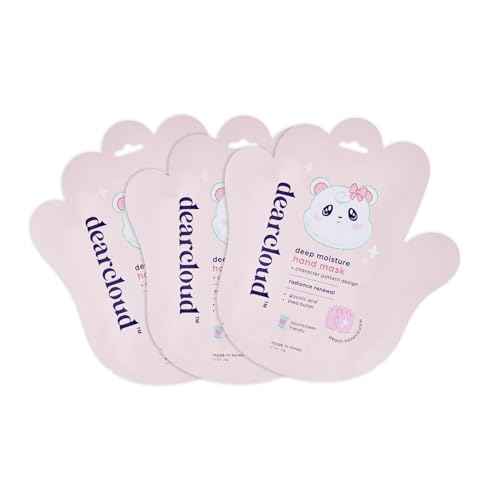 dearcloud Deep Moisture Hand Mask ? Glycolic Acid & Shea Butter ? Hand Mask for Dry Cracked Hands ? Peach Honeysuckle (3 Pairs/ 6 Gloves)