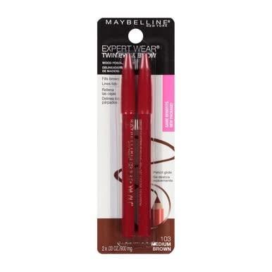 Maybelline Expert Eyes Twin Brow & Eye Pencils - Medium Brown, 0.06 oz | Pack of 6