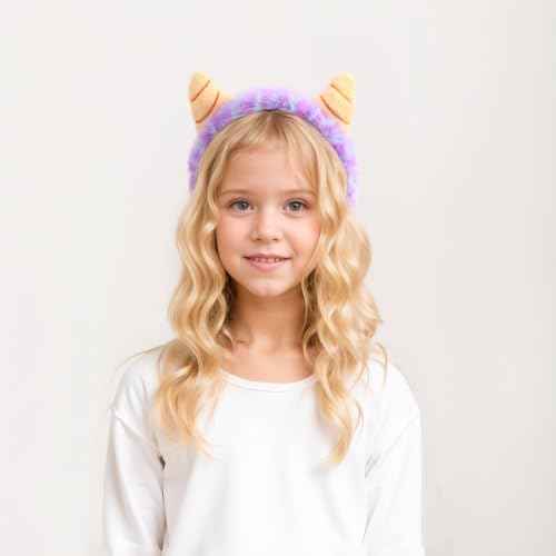 Face Wash Headband,Shaggy Monsters Headband with Horn Makeup Elastic Hairband Skincare Headbands for Women Cartoon Hair Accessories (Blue and Purple, Normal)