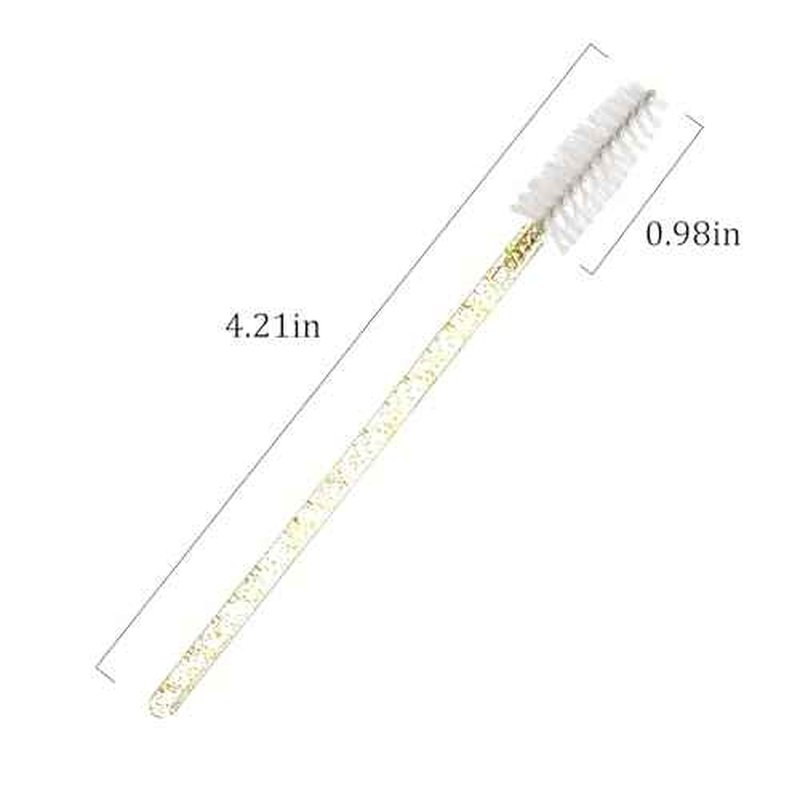 100 PCS Crystal Eyelash Mascara Wands Disposable Lash Brushes for Extensions Spoolie Brush Applicators Makeup Tool Kits (Gold handle)