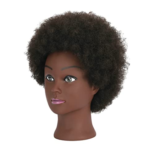 Afro Kinky Curly 100% Real Human Hair Mannequin Head with Stand for Hairdresser Practice Cosmetology Manikin Doll Training Head Braiding Styling Coloring Bleaching Dyeing Cutting Updos Display