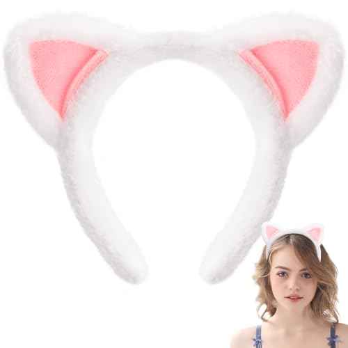White Cat Ears Headband Fuzzy Ears Headband for Halloween Cosplay Costume Cute Cat Ear Headbands for Makeup Spa Party Christmas Gifts Animal headband