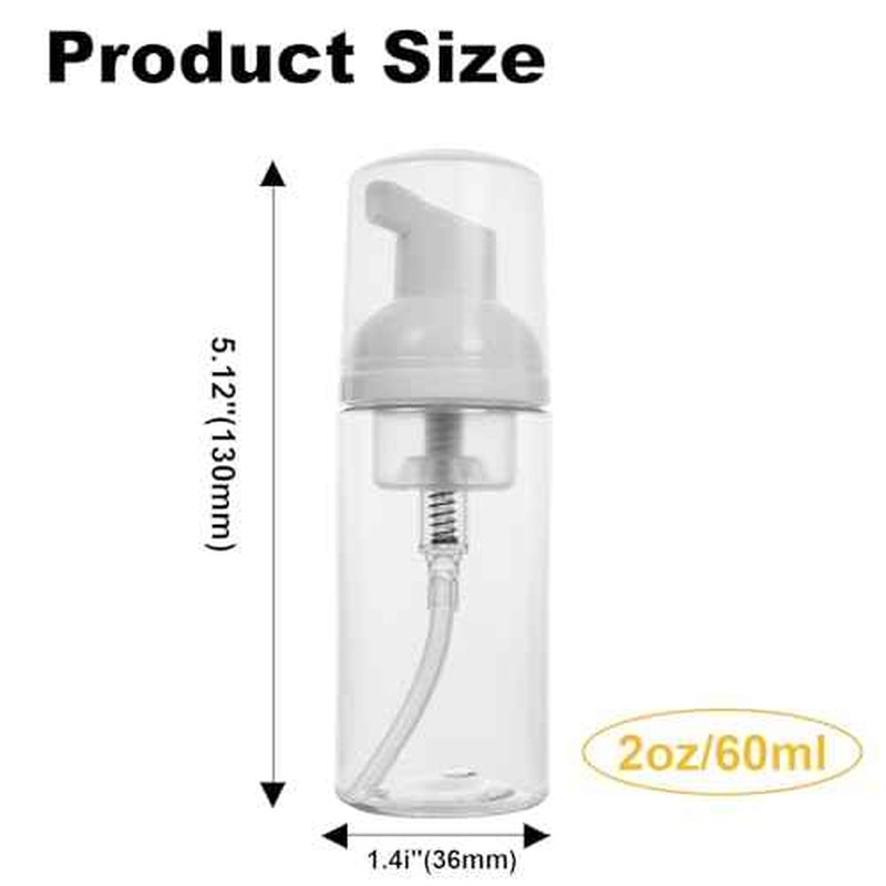 2oz Travel-Sized Foaming Pump Bottles, 4PCS Empty Foam Pump Bottle, Refillable Travel Size Mousse Bottle, Hand Soap Shampoo Lash Shampoo Foaming Soap Dispenser, BPA Free(Clear)