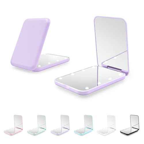 Compact Mirror, 1X/3X Magnification LED Pocket Mirror with Nternal BIattery, Mini Mirror for Purse, Pocket,Travel and Present (Purple)