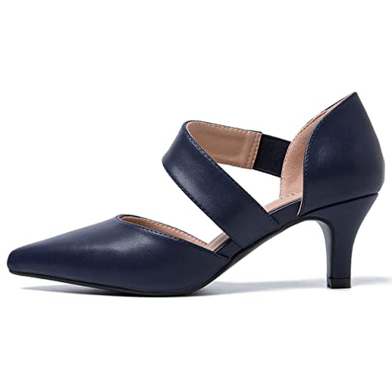 Women's Closed Pointed Toe Heels Strap D'Orsay Kitten Heel Slip On Dressy Pumps