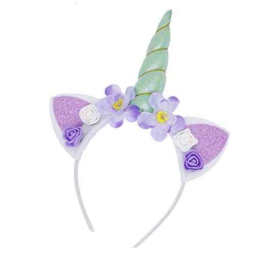 5PCS Glitter Unicorn Horn Headband, Flower Ears Unicorn Headbands for Girls, Birthday Unicorn Party Supplies, Cosplay Costume