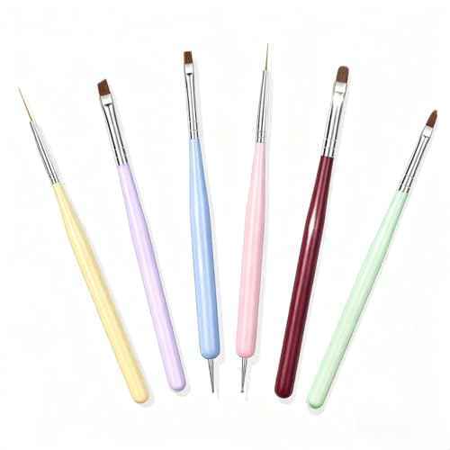 Nail Art Brushes, 6PCS Nail Design Painting Brush Sets with Nail Polish Brush Nail Liner Brush Nail Extension Gel Brush Builder Nail Gel Brush and Nail Dotting Tool for DIY Nail Art